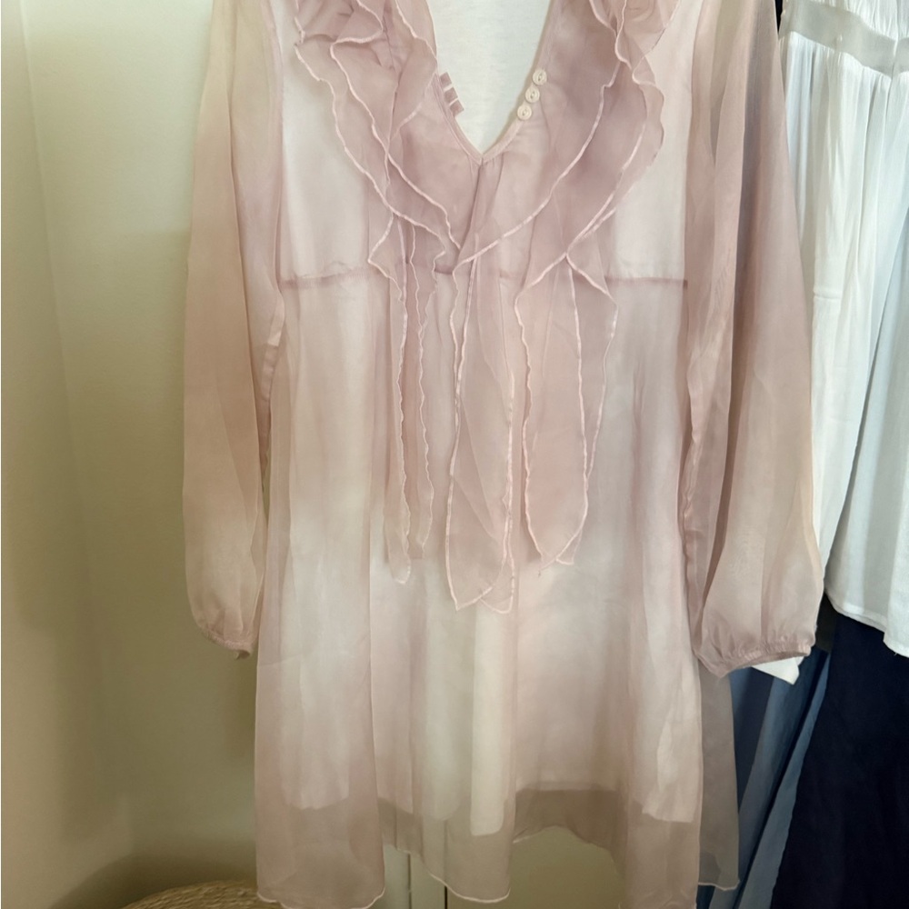 Chic Sheer Blouse with Ruffles - Picture 3 of 3